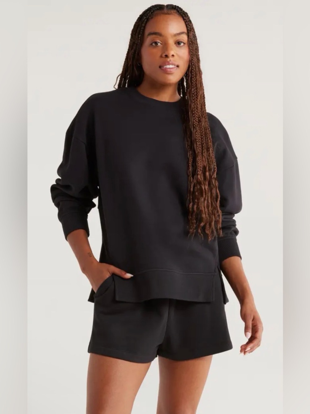 Zella Women's Black Cloud fleece Crewneck Sweatshirt